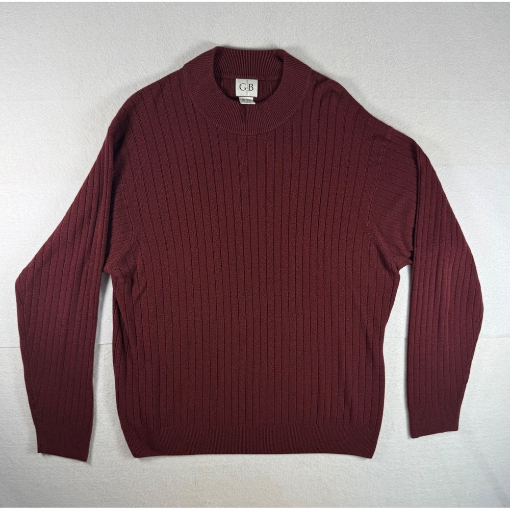 Geoffrey Beene Mens XXL Burgundy Ribbed Mock Neck Sweater Long Sleeve Wine Red